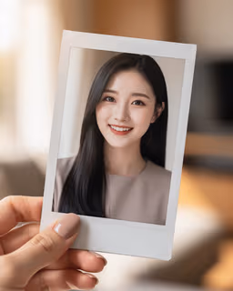 A candid polaroid portrait of a beautiful smiling Korean woman